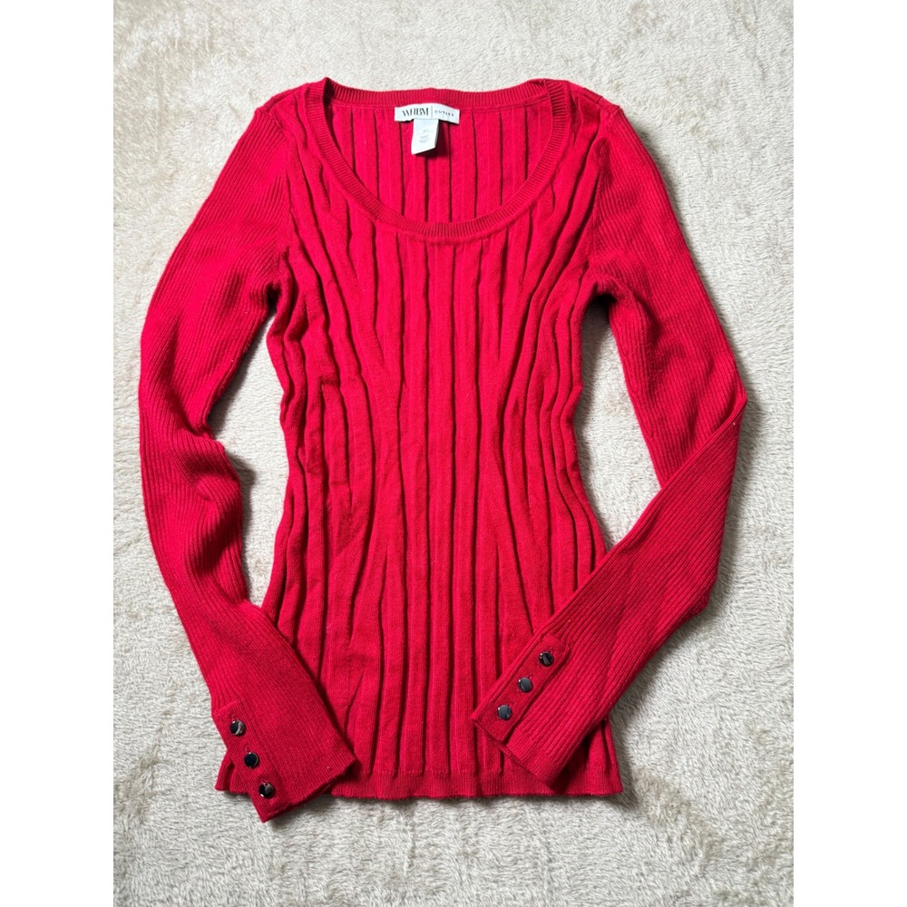 White House Black Market Red Ribbed Scoop Neck Button Cuff Sweater XS Office